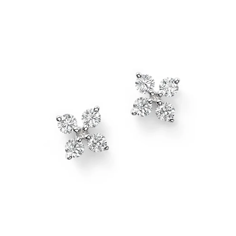 Diamond Small Clover Studs in 14K White Gold, .35 tcw