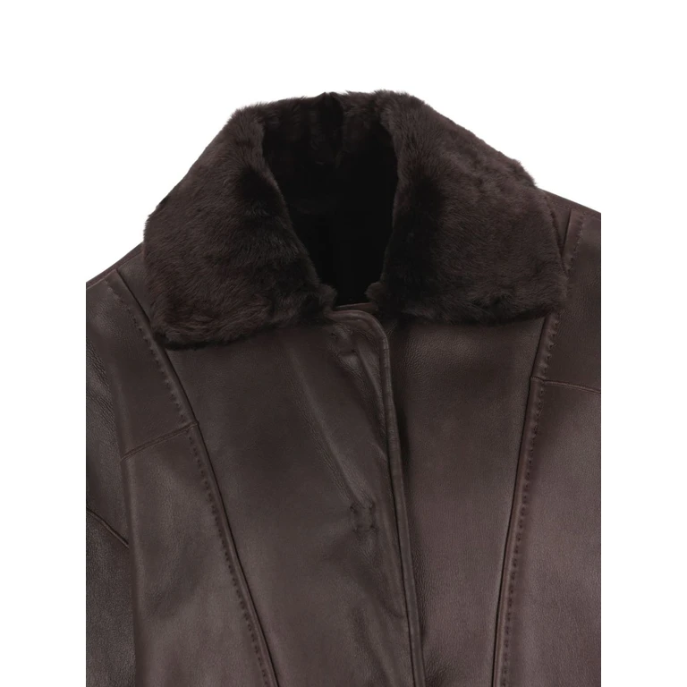 Max Mara Coats Dark Brown Leather / Shearling - Women