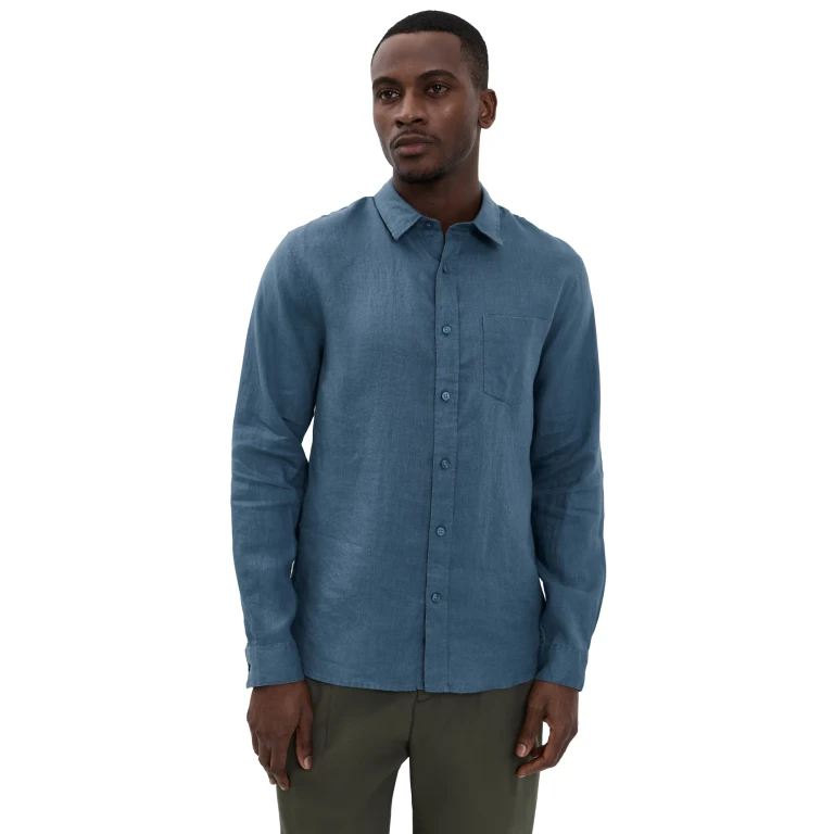 Vince Long Sleeve Linen Shirt Uniform Blue L
