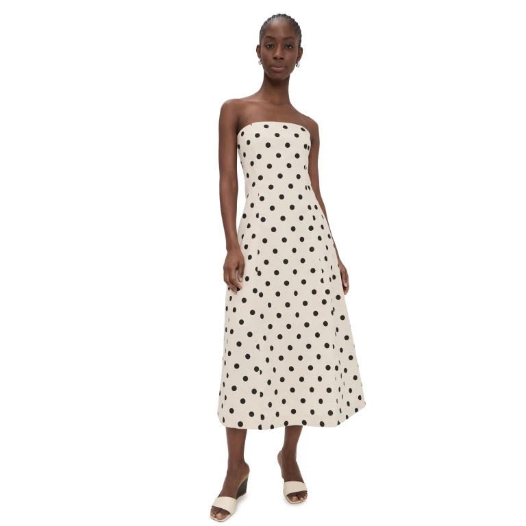 endless rose Polka Dot Linen Strapless Dress Sand/Black L