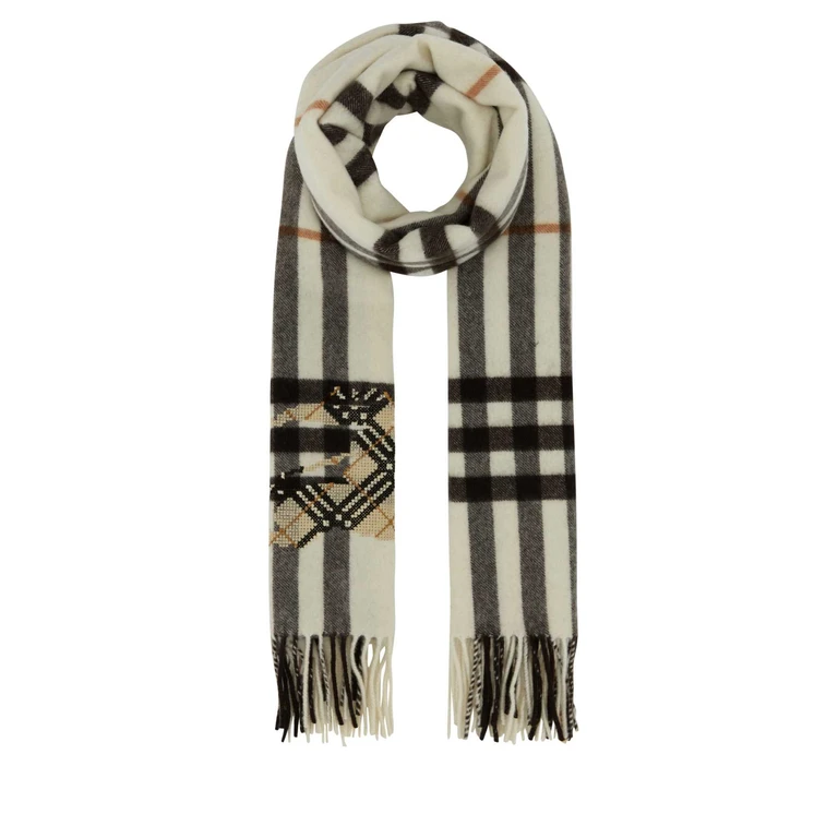 Burberry Embroidered Cashmere Scarf Pebblewhite Sciarpe E Foulard - Unisex