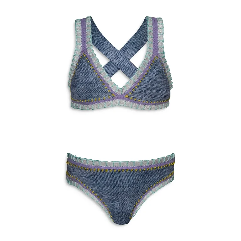 Pq Swim Girls' Rainbow Embroidered Two Piece Swimsuit - Big Kid
