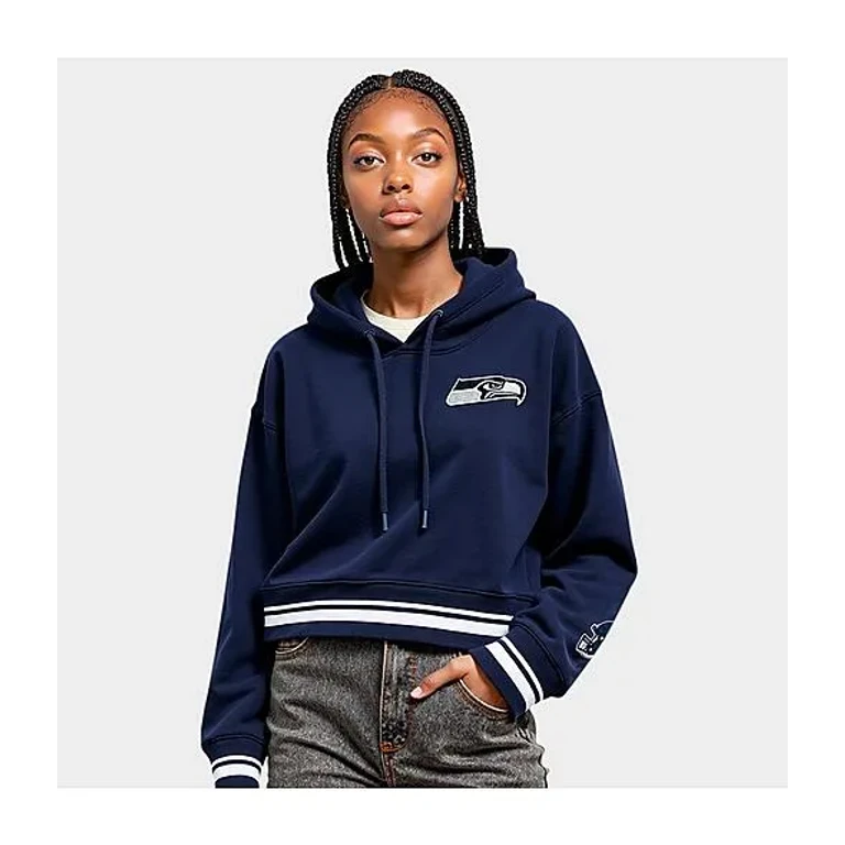 Pro Standard Women's Seattle Seahawks NFL Mashup Rib Cropped Pullover Hoodie in Midnight Navy Size: XS