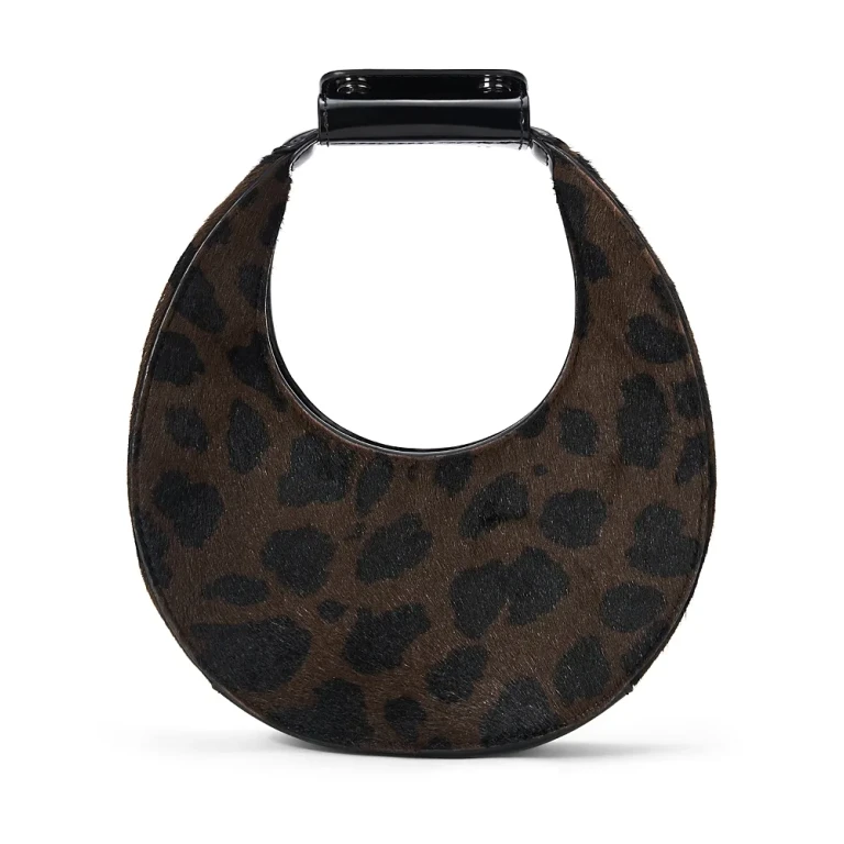 Staud Good Night Moon Leopard Print Calf Hair Shoulder Bag