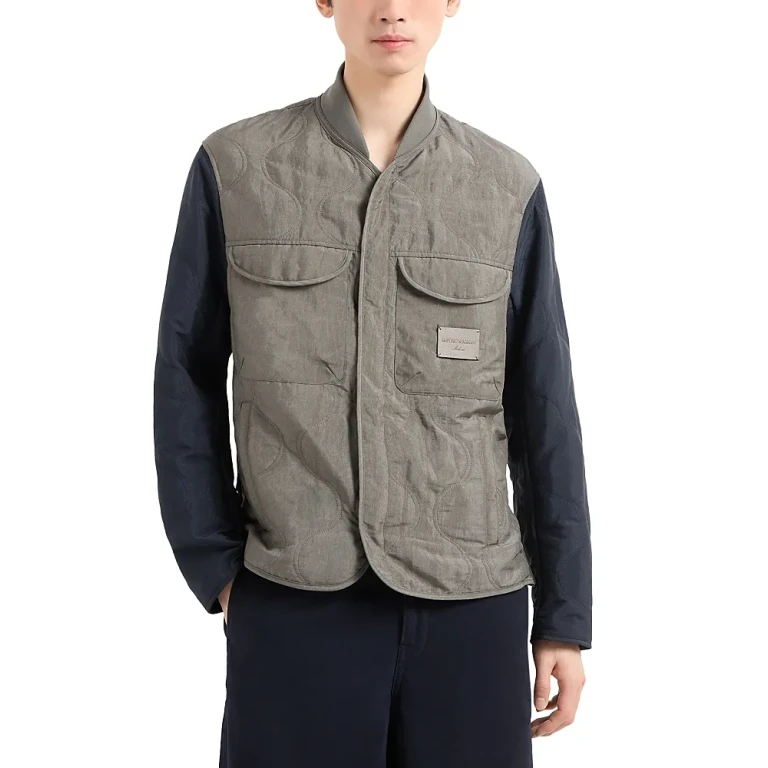 Emporio Armani Regular Fit Color Block Quilted Bomber Jacket