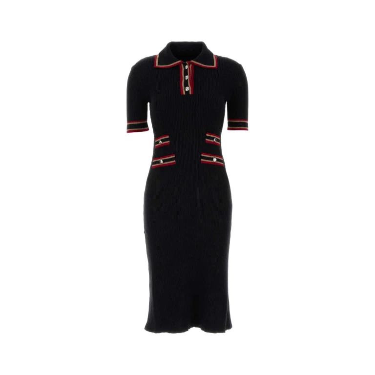 Alessandra Rich Black Wool Polo Dress