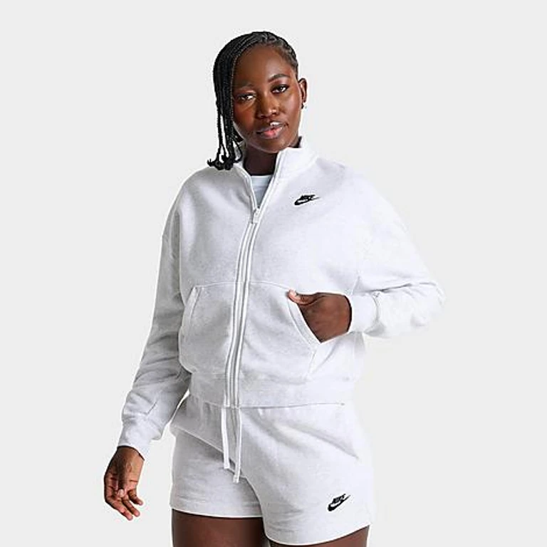 Nike Women's Sportswear Club Fleece Loose Track Jacket in Birch Heather/Black Size: XS