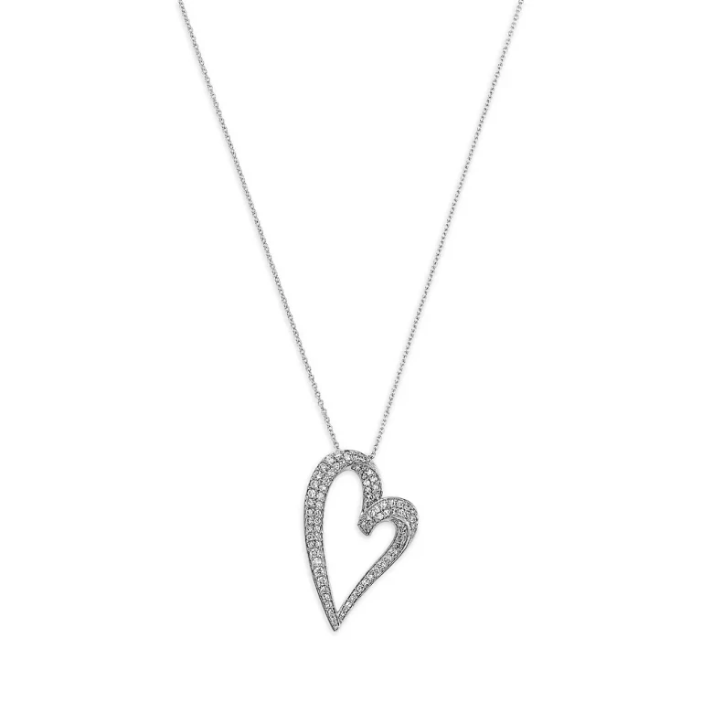Diamond Heart Pendant Necklace in 14K White Gold, 0.50 tcw