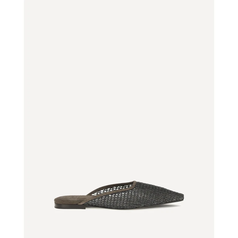 BRUNELLO CUCINELLI Suede Ballerinas with embellished net embroidery Female 36