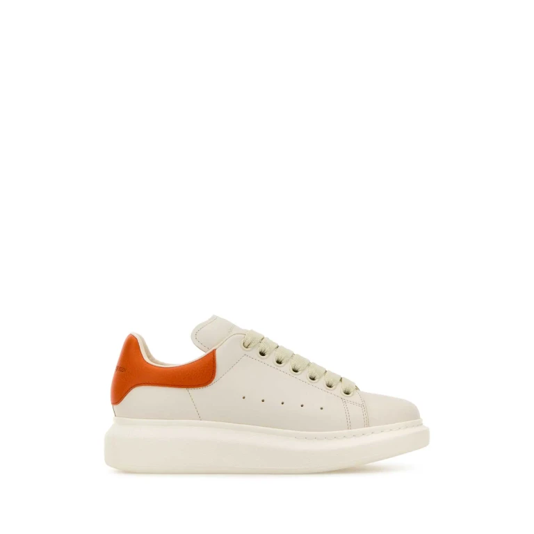 Alexander McQueen White Leather Sneakers With Orange Leather Heel