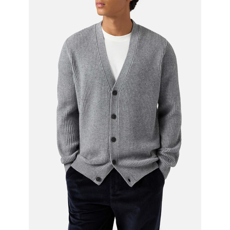Mc2 Saint Barth Herrison Pure-Wool Cardigan Grey Melange With English Rib Knit - Men