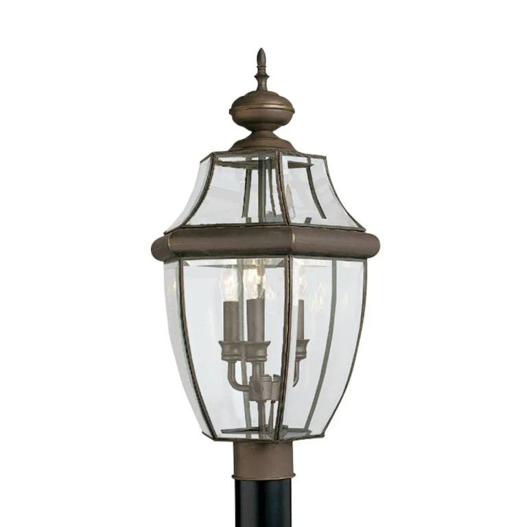 Antique Bronze Three Light Outdoor Post Lantern from the Lancaster Collection