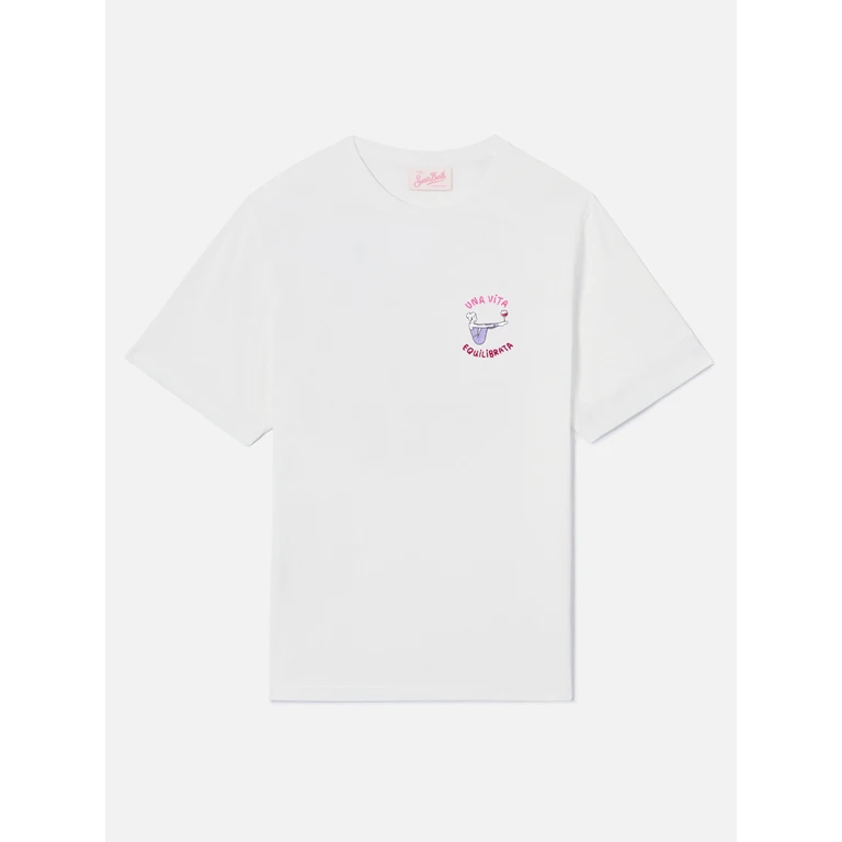 Mc2 Saint Barth White Emilie T-Shirt With Una Vita Equilibrata Embroidery - Women