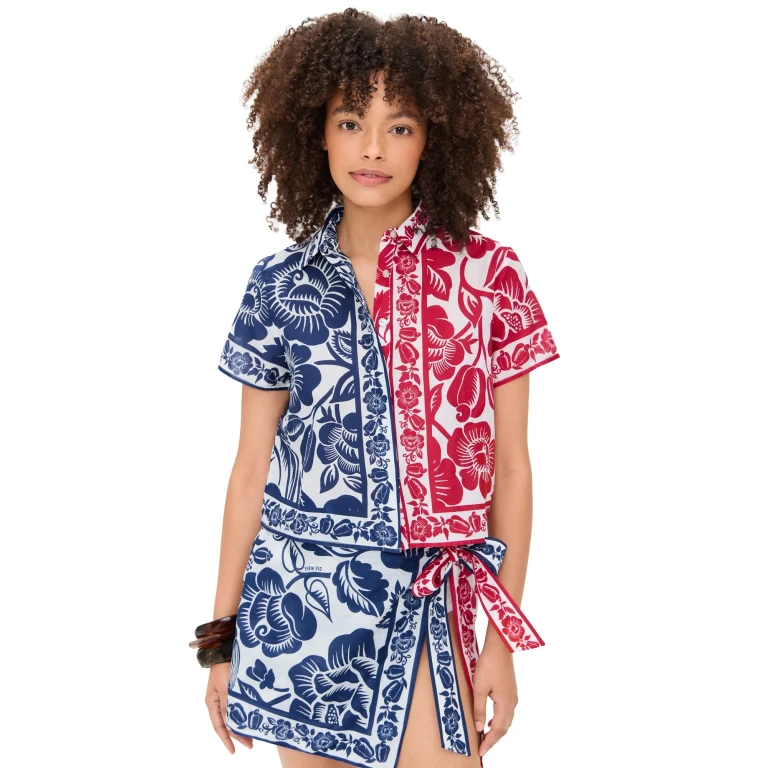 FARM Rio Cashew and Birds Shirt Cashew And Birds Red And Blue XL