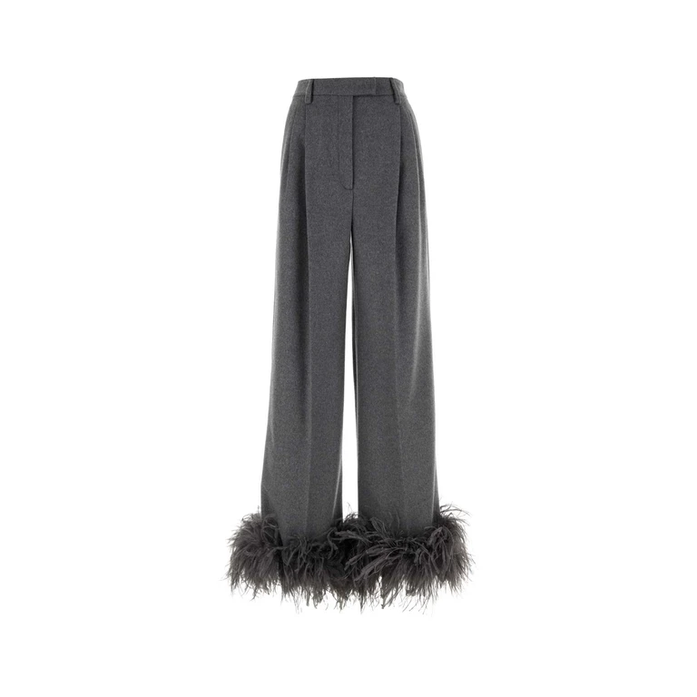 Prada Grey Cashmere Wide-Leg Pant Grigio Pantaloni - Women
