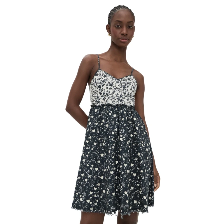 R13 リバーシブル ストラッピー スリップ ブラック フローラル ミニハーツ M