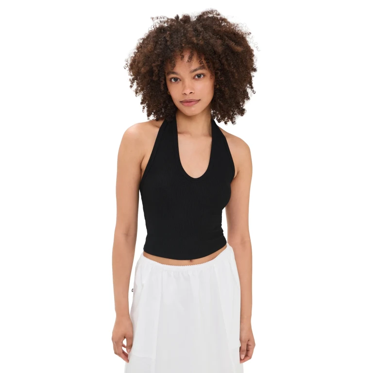 Enza Costa Silk Rib U Halter Tank Black L