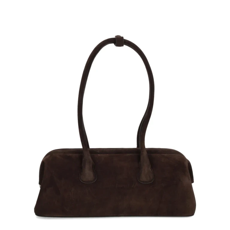 OSOI boat Wide Brown Shoulder Bag With Round Handles In Suede Woman