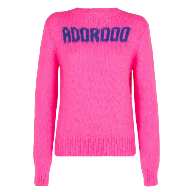 MC2 Saint Barth Woman Fluo Pink Brushed Sweater With Adorooo Print