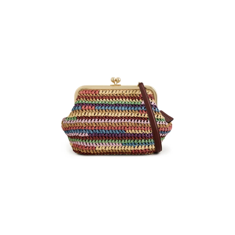 Coach Large Weave Straw Kisslock Frame Bag 27 Multi One Size