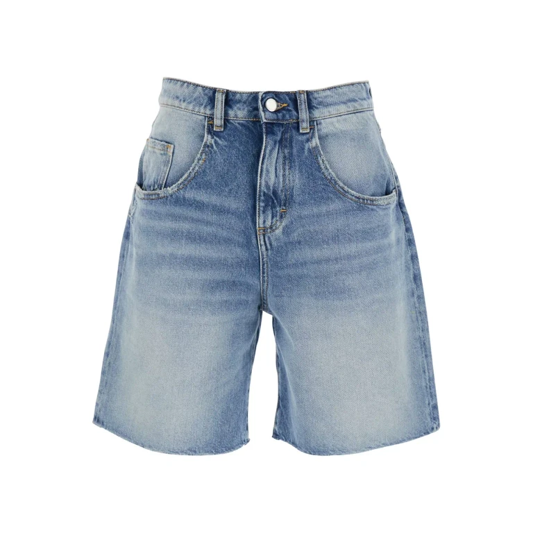 Icon Denim Wide Leg Bermuda With Logo Patch On The Back In Blue Denim For Women