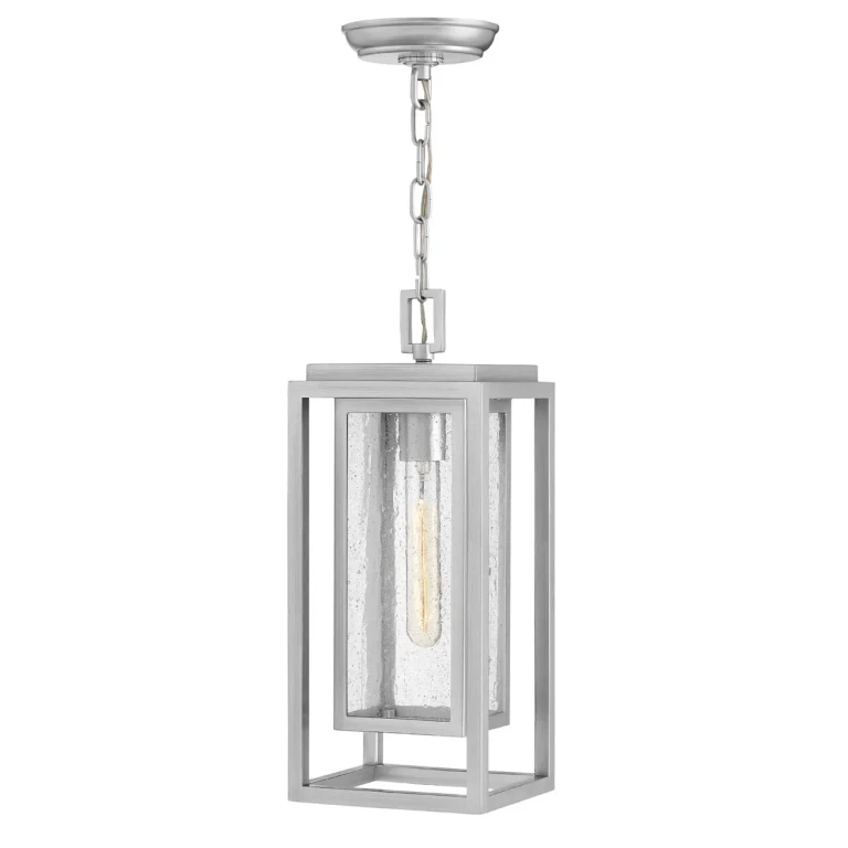 Satin Nickel LED Hanging Lantern from the Republic Collection