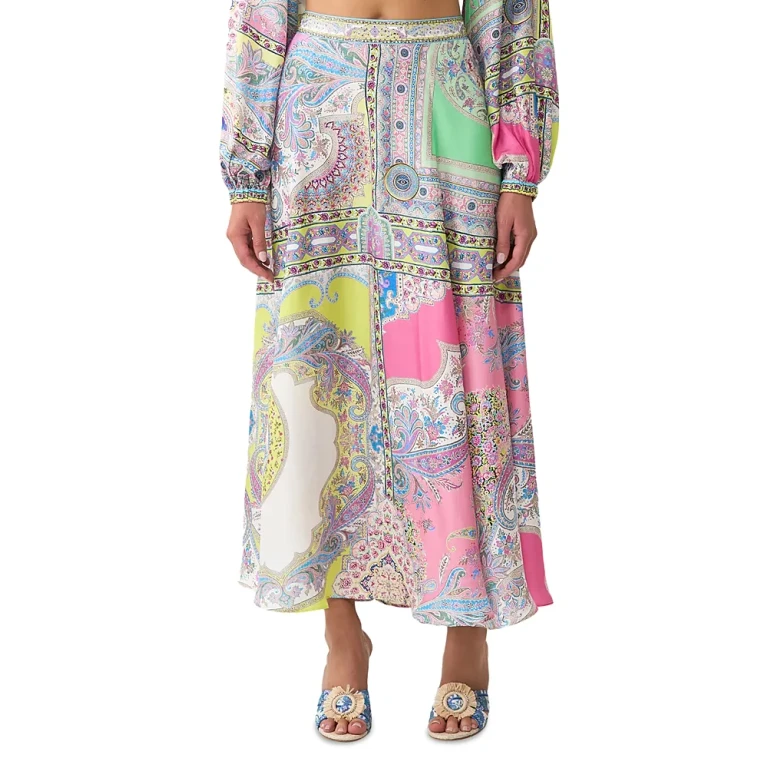 Camilla Paneled Flared Long Silk Skirt