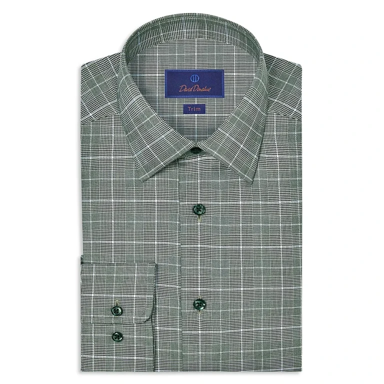 David Donahue Trim Fit Twill Glen Check Dress Shirt