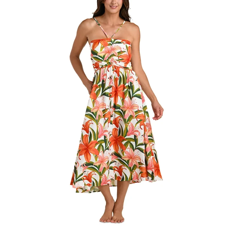 La Blanca Jungle Blossoms Lace Up Dress Swim Cover-Up