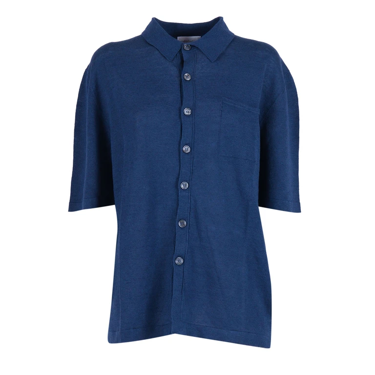 Sette Fili Cashmere Short-Sleeved Shirt With A Pocket� Blue Linen Cotton Cardigan - Men
