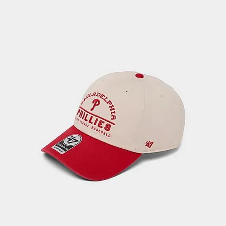 Women's '47 Philadelphia Phillies MLB Windham Clean Up Strapback Hat in Natural/Red