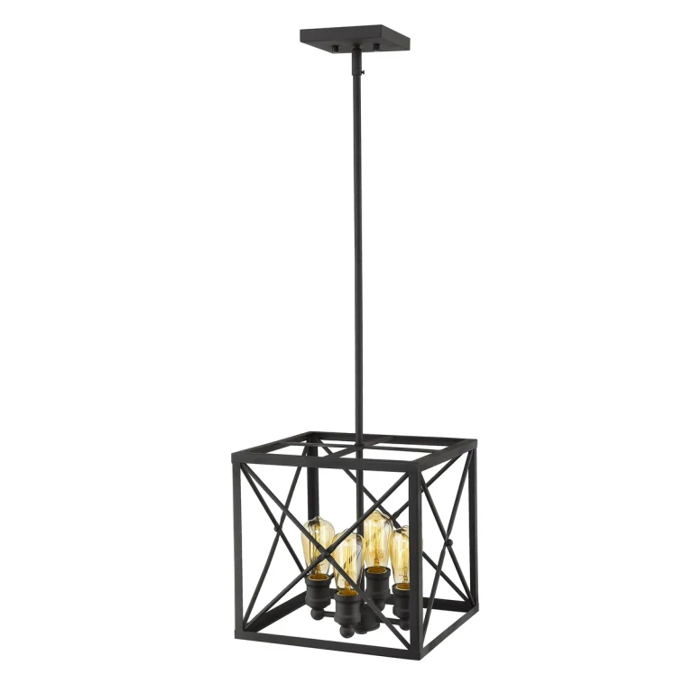 Matte Black Four Light Pendant from the Brooklyn Collection