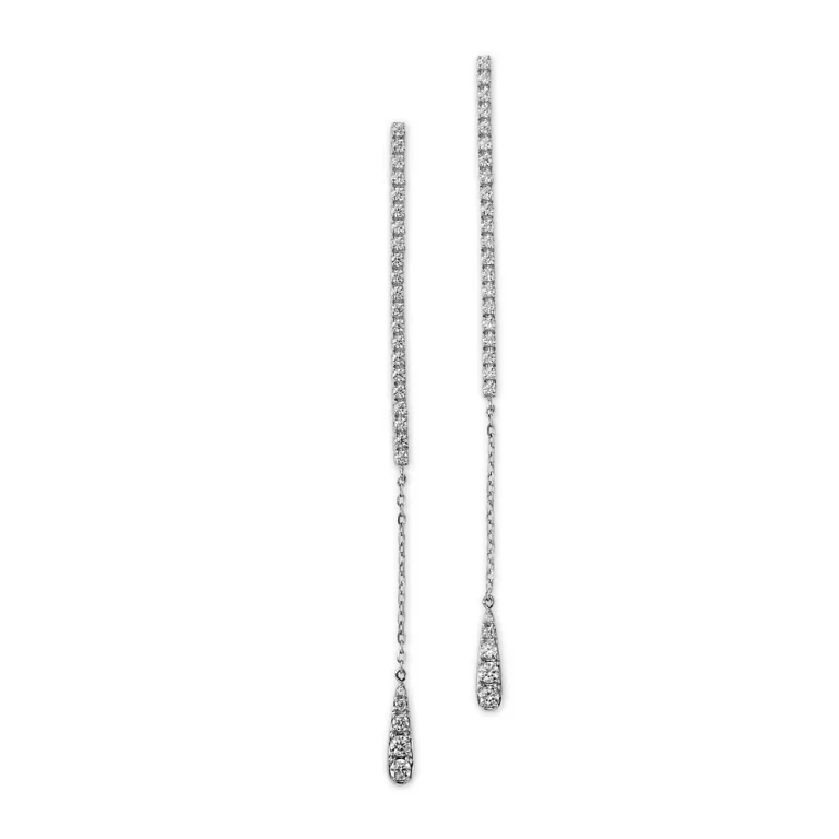 Diamond Micro Pave Diamond Linear Drop Earrings in 14K White Gold, 0.67 tcw