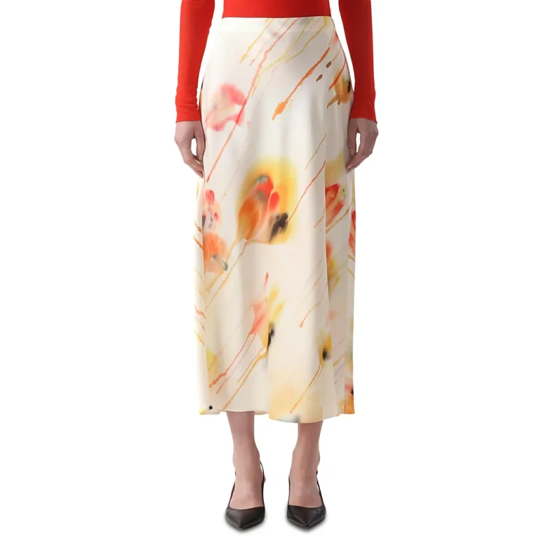 Jason Wu Collection Washed Satin Watercolor Floral Bias Slip Pencil Midi Skirt
