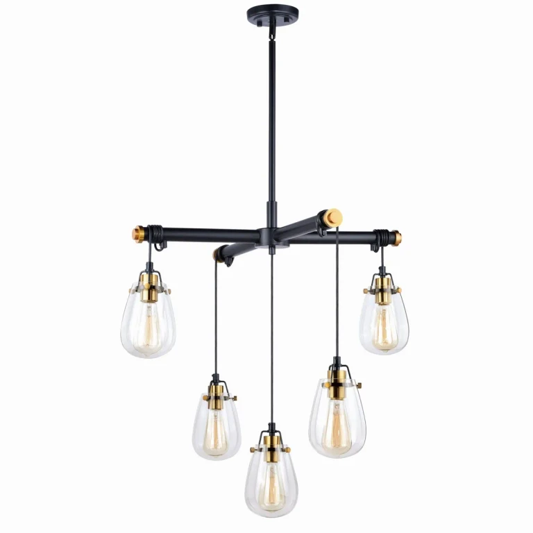 Black and Natural Brass Five Light Chandelier from the Kassidy Collection