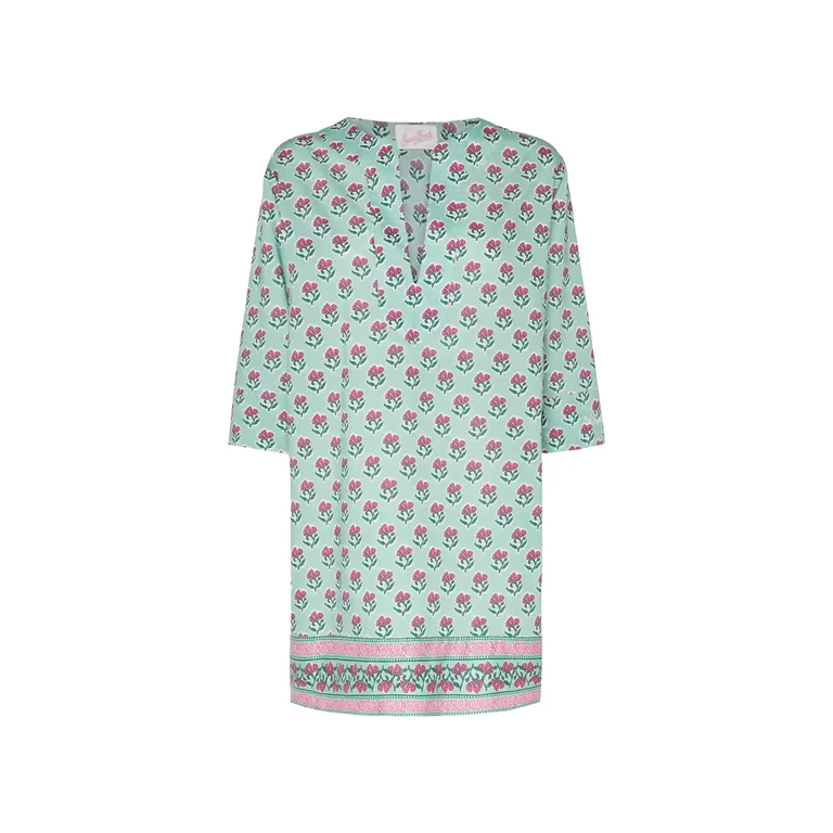Mc2 Saint Barth Macha Cotton Tunic Dress With Floral Print Green - Women