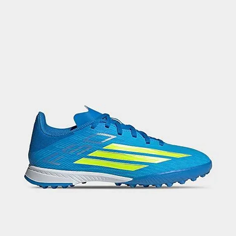 adidas Big Kids F50 Turf Soccer Cleats in Lucid Ray Blue/Team Solar Yellow/Lucid Aquamarine Size: 1.0