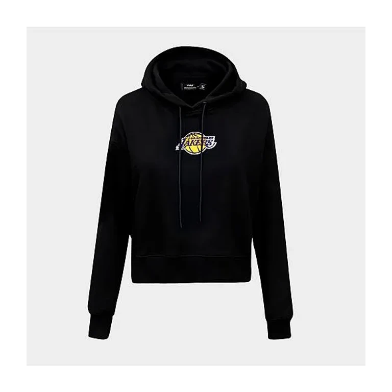 Pro Standard Women's Los Angeles Lakers NBA Classic Fleece Cropped Pullover Hoodie in Black Size: XS