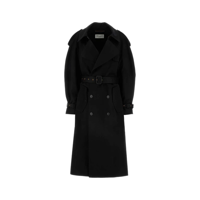 Saint Laurent Black Cotton Trench Coat Noir Exterior - Women