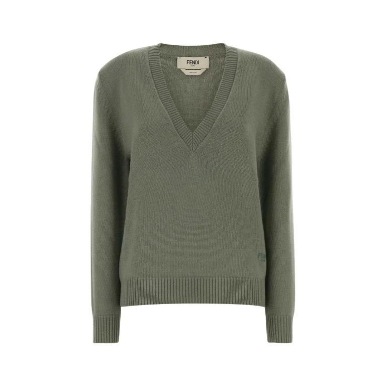 Fendi Sage Green Stretch Cashmere Sweater Sage-25 Exterior: Elastane Maglieria - Women