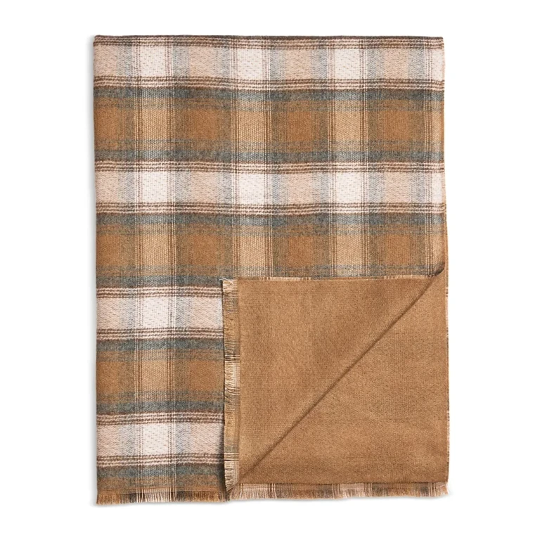 Reversible Plaid Scarf with Cut Fringe