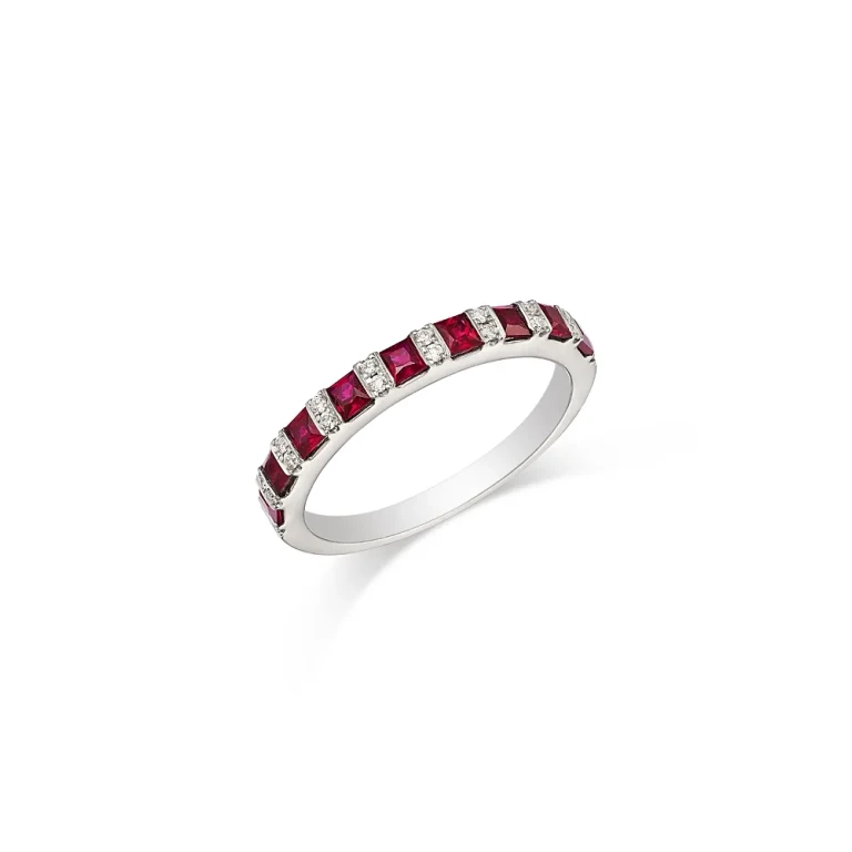 Ruby & Diamond Band Ring in 14K White Gold