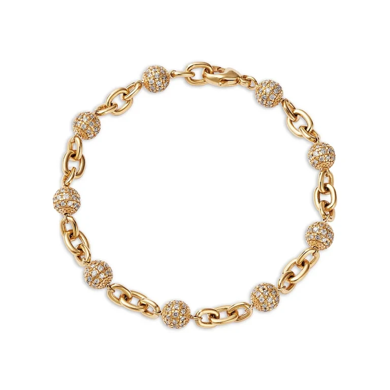 Pave Circle Diamond Chain Link Bracelet in 14K Yellow Gold, 2.0 tcw
