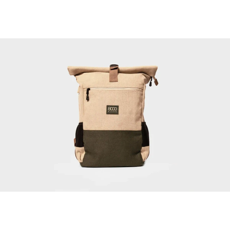 Everyday Hemp Rolltop Backpack in Beige and Green