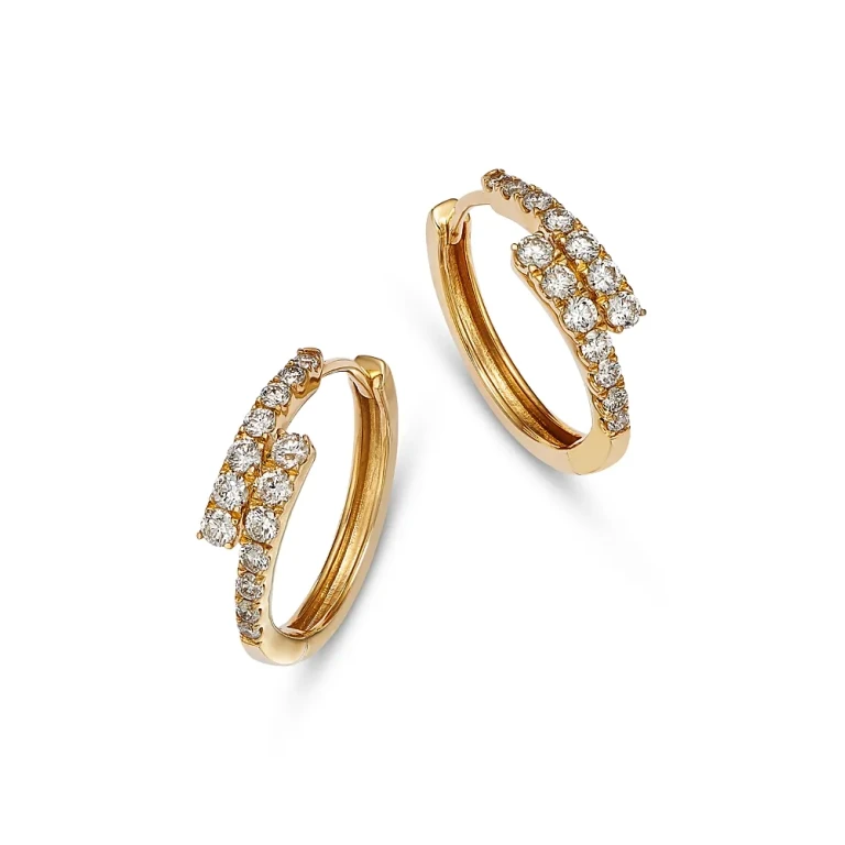 14K Yellow Gold Diamond Huggie Hoop Earrings, 1.00 tcw