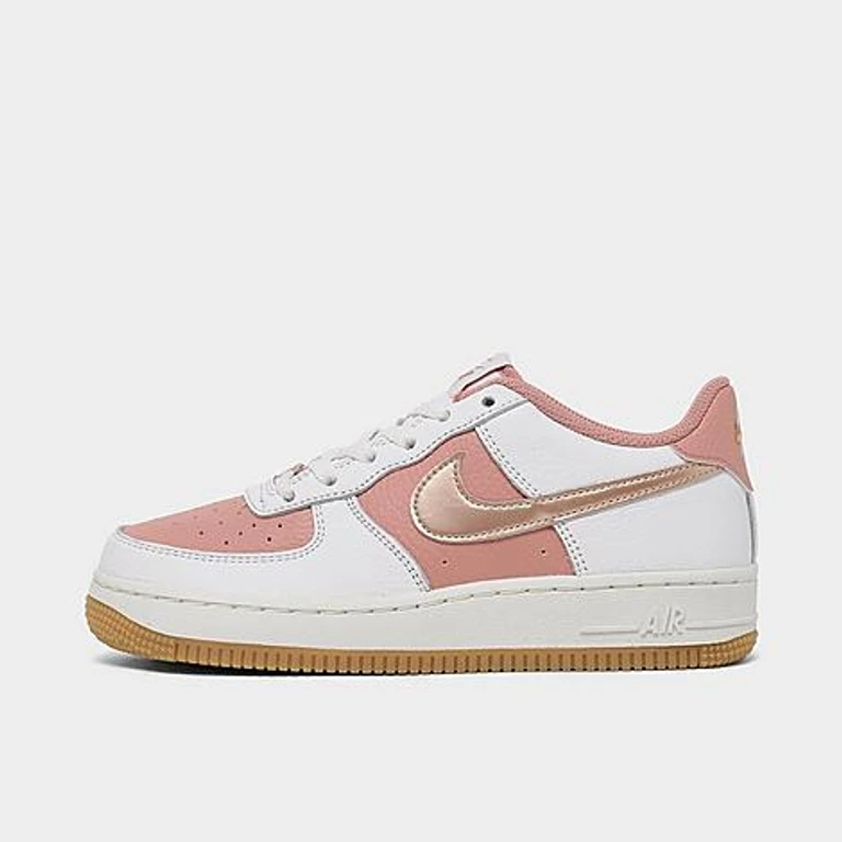 Nike Big Kids Air Force 1 Low Casual Shoes in Rust Pink/Metallic Red Bronze/Summit White Size: 3.5