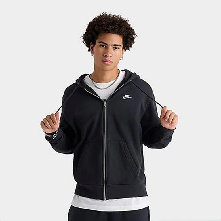 Nike Men's Club Fleece Embroidered Premium Full-Zip Hoodie in Black/White Size: 4XL