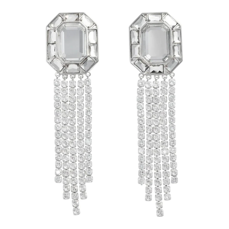 self-portrait Earrings silver Crystal Droplet With Metallic Crystals For Women