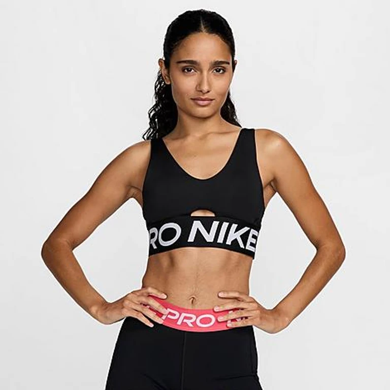 Nike Women's Pro Indy Plunge Sports Bra in Black/White Size: XXS