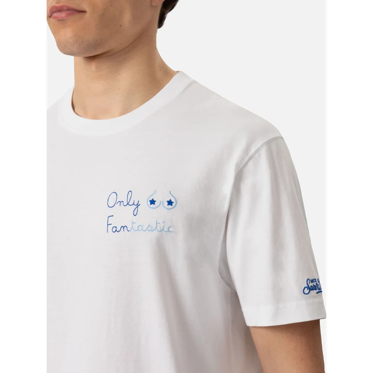 Mc2 Saint Barth Classic Fit Cotton Jersey T-Shirt Portofino With Only Fantastic Embroidery White - Men